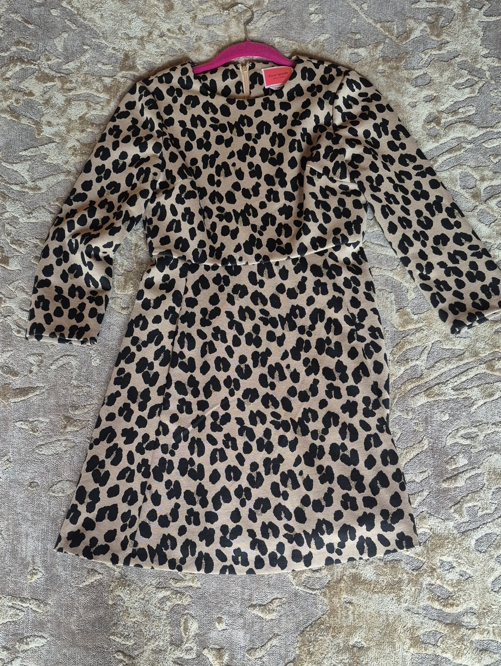 Kate Spade A Line Leopard Print Long Sleeve Dress - Tan Black Gold Fit Flare 4